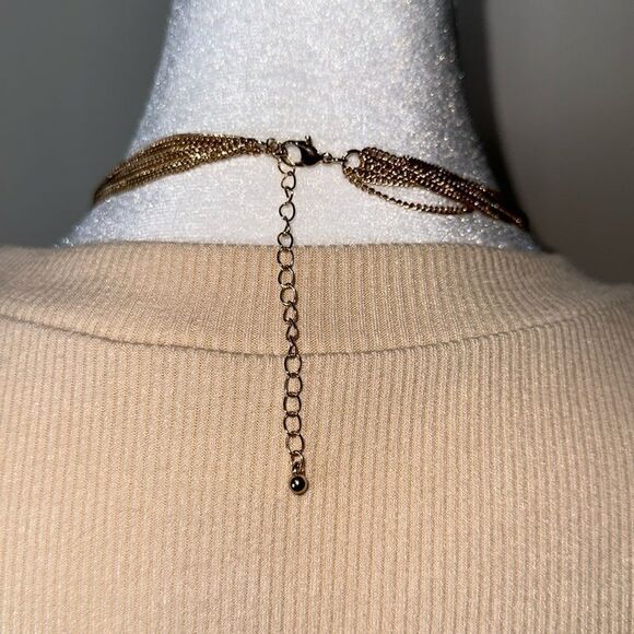 Gold Tone Multi Strand Chain Knot Tie Necklace - Picture 4 of 6